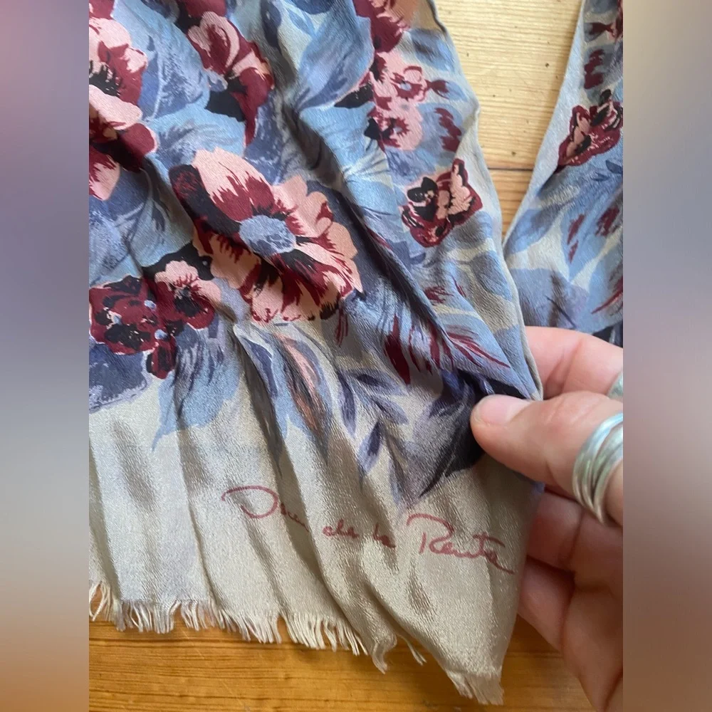 Vintage Oscar de la Renta Floral beige brown silk Scarf